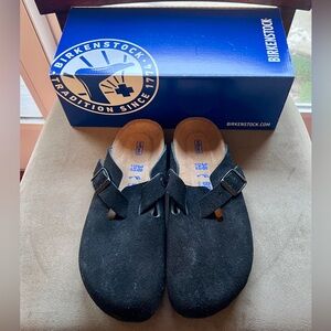 Birkenstock Black Suede Boston Clog Soft Footbed Size 38/7 US Narrow NEW